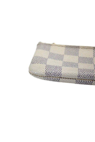 Louis Vuitton Womens Damier Azur Canvas Zipped Keychain Pouch Coin Wallet Beige