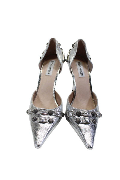 Steve Madden Womens Dali Metallic Geometric Stud D'Orsay Heels Silver Size 8.5