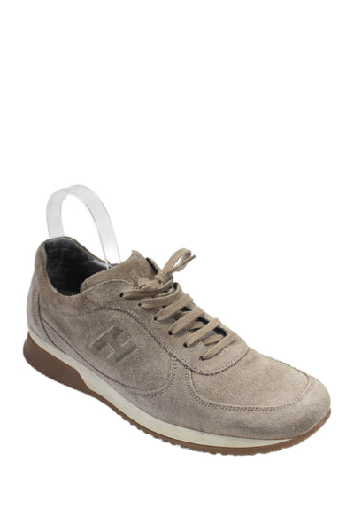 Hogan Mens Suede Laced Textured Casual Fashion Sneakers Beige Size 11