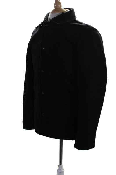 J Crew Mens Wool Snap Button Closure Long Sleeved Collared Coat Black Size S