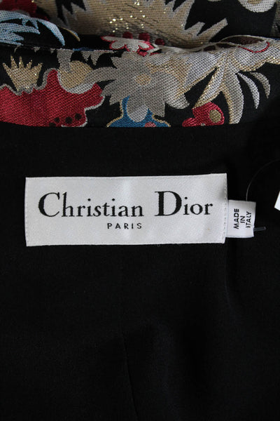 Christian Dior Womens Black Floral Printed Silk Lining Long Sleeve Coat Size M