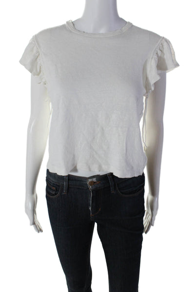 A.L.C. Womens Linen Round Neck Short Sleeve Pullover T-Shirt Top White Size S