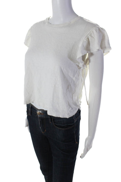 A.L.C. Womens Linen Round Neck Short Sleeve Pullover T-Shirt Top White Size S