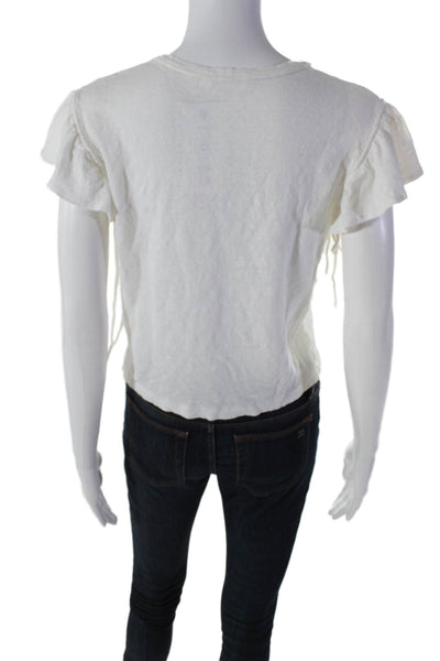 A.L.C. Womens Linen Round Neck Short Sleeve Pullover T-Shirt Top White Size S