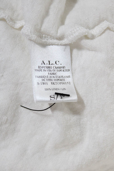 A.L.C. Womens Linen Round Neck Short Sleeve Pullover T-Shirt Top White Size S