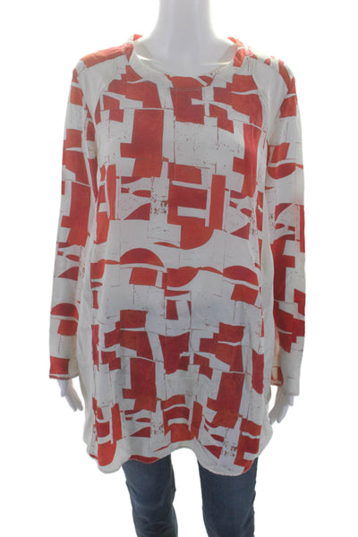 IRO Women's Round Neck Long Sleeves Abstract Print Silk Blouse Red Size 36