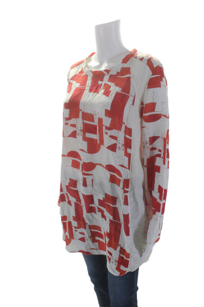IRO Women's Round Neck Long Sleeves Abstract Print Silk Blouse Red Size 36