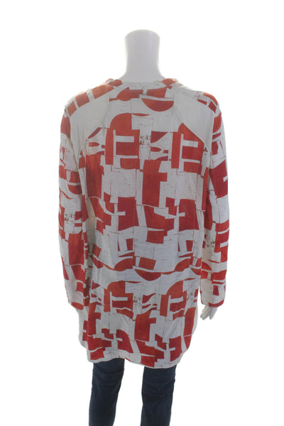 IRO Women's Round Neck Long Sleeves Abstract Print Silk Blouse Red Size 36