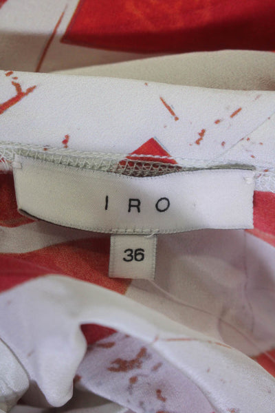 IRO Women's Round Neck Long Sleeves Abstract Print Silk Blouse Red Size 36