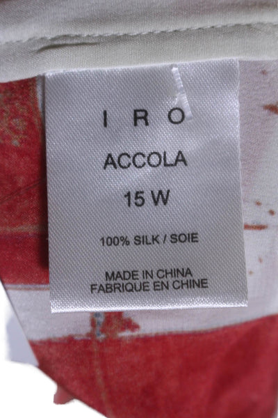 IRO Women's Round Neck Long Sleeves Abstract Print Silk Blouse Red Size 36
