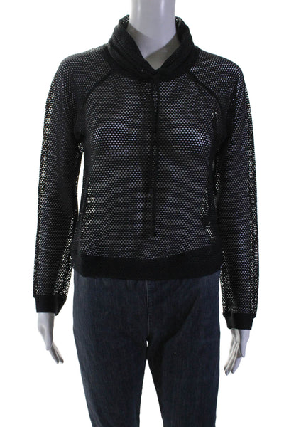 Koral Womens Black Mesh Tie Cowl Neck Long Sleeve Pullover Sweatshirt Size S