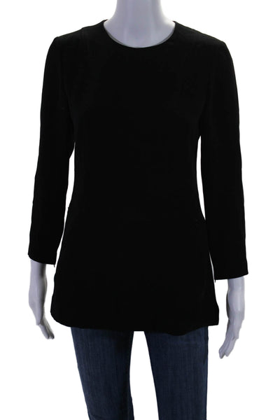 Theory Women's Round Neck Short Sleeves Zip Pockets Blouse Black Size 2