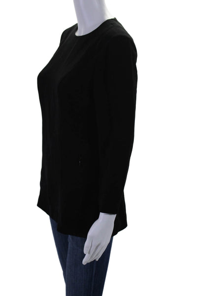 Theory Women's Round Neck Short Sleeves Zip Pockets Blouse Black Size 2
