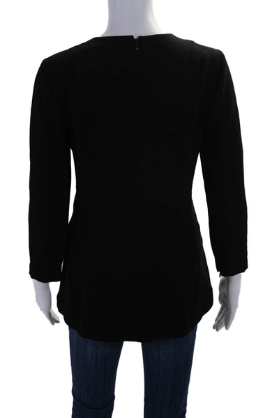 Theory Women's Round Neck Short Sleeves Zip Pockets Blouse Black Size 2