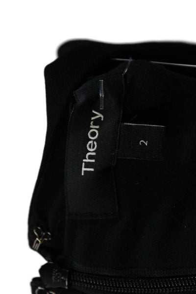 Theory Women's Round Neck Short Sleeves Zip Pockets Blouse Black Size 2