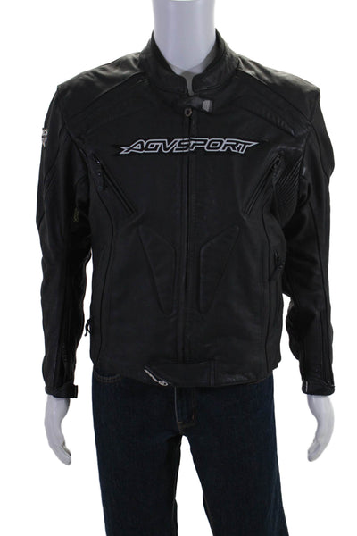 AGV Sport Mens Leather Full Zip Patchwork Motorcycle Jacket Black Size 44