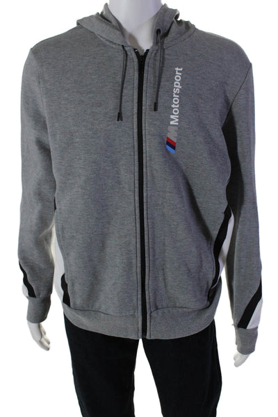 Puma Mens Cotton Striped Motorsport Graphic Full Zip Hoodie Gray Size L