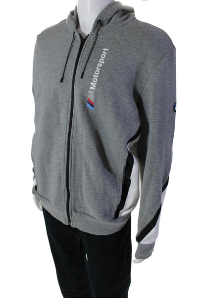 Puma Mens Cotton Striped Motorsport Graphic Full Zip Hoodie Gray Size L