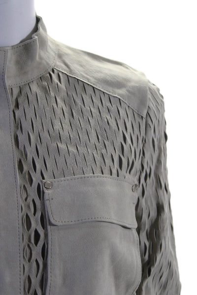 Elie Tahari Womens Suede Cutout Drawstring Waist Full Zip Jacket Beige Size S
