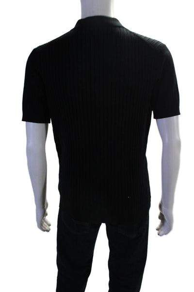 Massimo Dutti Men's Collared Short Sleeves Ribbed T-Shirt Black Size L