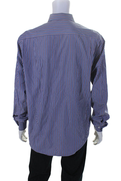 Brioni Mens Striped Button Down Dress Shirt Blue Pink Cotton Size Extra Large