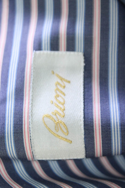 Brioni Mens Striped Button Down Dress Shirt Blue Pink Cotton Size Extra Large