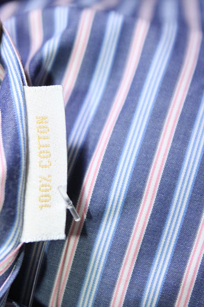 Brioni Mens Striped Button Down Dress Shirt Blue Pink Cotton Size Extra Large