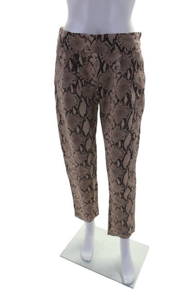 Enza Costa Women's Linen Pull-On Straight Leg Snake Print Pants Size 2