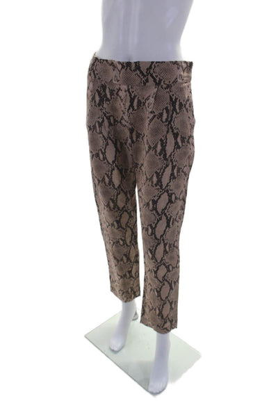 Enza Costa Women's Linen Pull-On Straight Leg Snake Print Pants Size 2