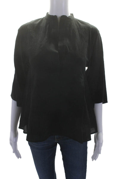 Vince Women's Round Neck Short Sleeves Cotton Blouse Black Size XXS