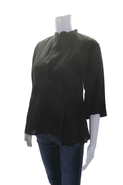 Vince Women's Round Neck Short Sleeves Cotton Blouse Black Size XXS