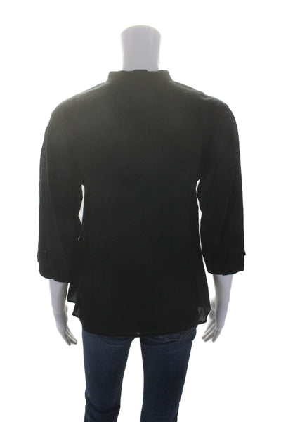 Vince Women's Round Neck Short Sleeves Cotton Blouse Black Size XXS