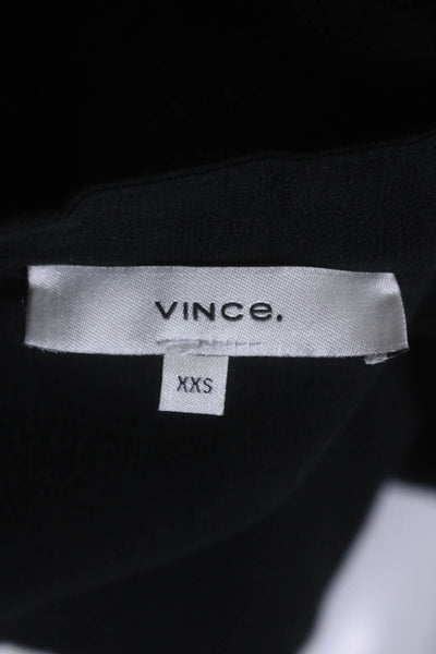Vince Women's Round Neck Short Sleeves Cotton Blouse Black Size XXS