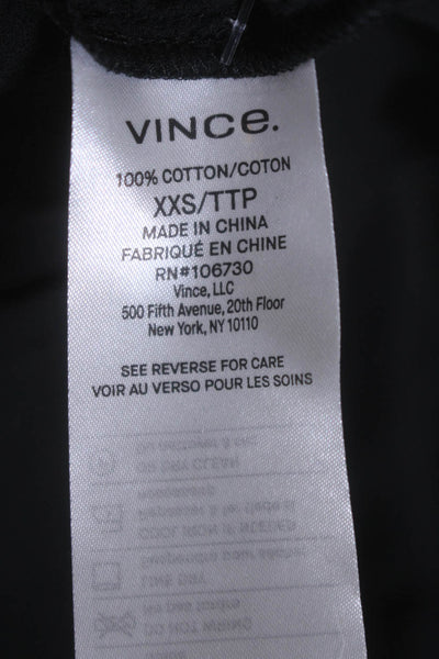 Vince Women's Round Neck Short Sleeves Cotton Blouse Black Size XXS