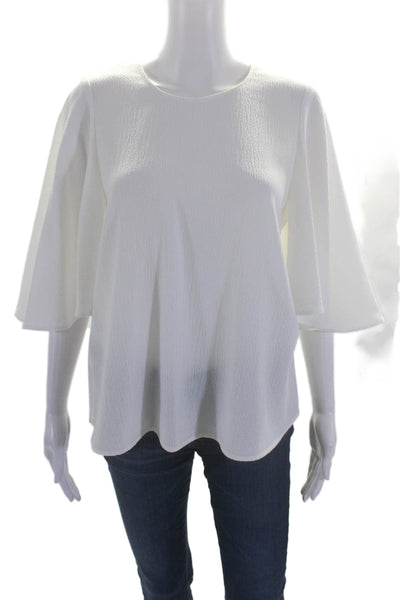 Black Halo Women's Round Neck Bell Sleeves Textured Blouse White Size 8