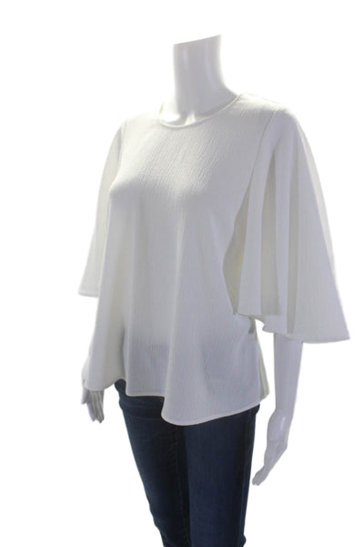 Black Halo Women's Round Neck Bell Sleeves Textured Blouse White Size 8