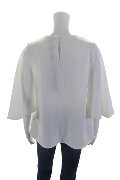 Black Halo Women's Round Neck Bell Sleeves Textured Blouse White Size 8