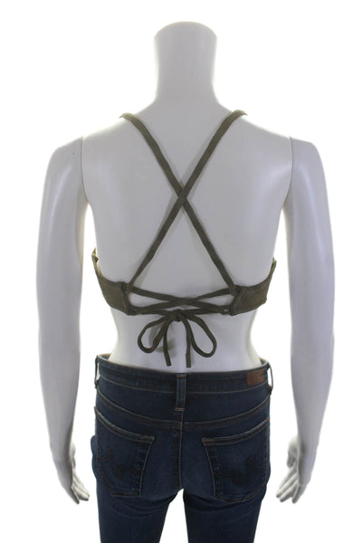 Red Carter Women's Spaghetti Straps Embellish Lace Up Cropped Top Green Size XS