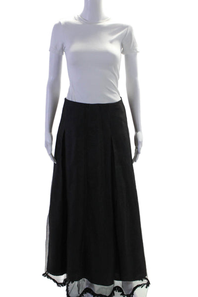 Jupe Womens Silk Back Zipper Pleated A Line Maxi Skirt Black Size 3