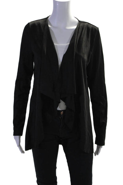 Tahari Womens Suede Long Sleeved Textured Open Front Cardigan Black Size M