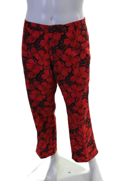 Vilebrequin Mens Floral Print Straight Leg Trousers Red Size XXL