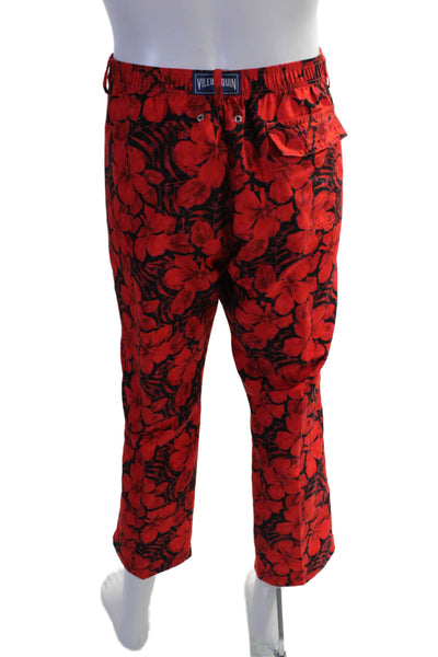 Vilebrequin Mens Floral Print Straight Leg Trousers Red Size XXL