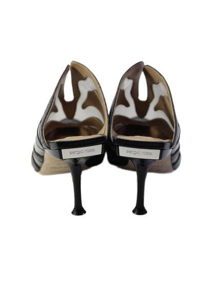 Sergio Rossi Womens Stiletto Pointed PVC Leather Mules Pumps Black Size 36