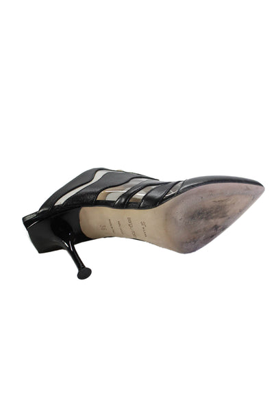 Sergio Rossi Womens Stiletto Pointed PVC Leather Mules Pumps Black Size 36