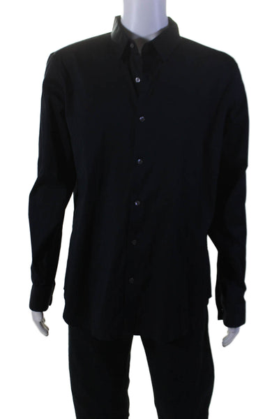 Theory Mens Cotton Collared Long Sleeve Button Up Blouse Top Black Size XXL