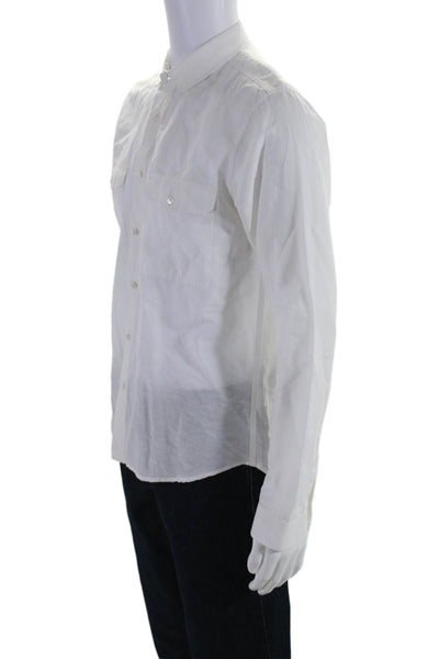 Theory Mens Button Front Long Sleeve Collared Linen Pocket Shirt White Medium