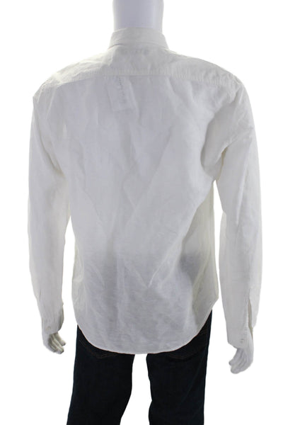 Theory Mens Button Front Long Sleeve Collared Linen Pocket Shirt White Medium