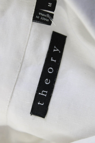 Theory Mens Button Front Long Sleeve Collared Linen Pocket Shirt White Medium