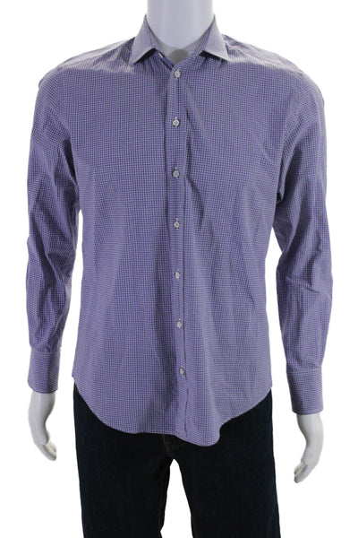 Rag & Bone Mens Button Front Collared Plaid Dress Shirt Purple White Size 15