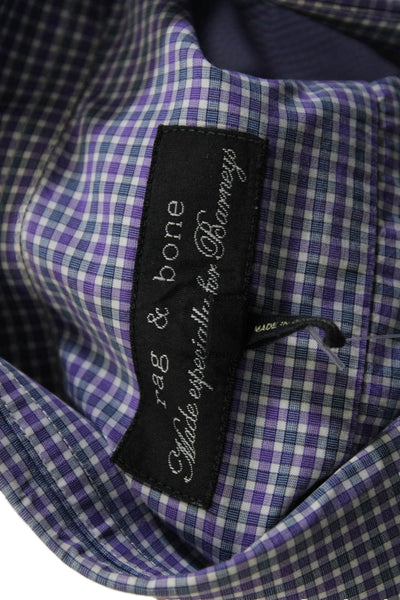 Rag & Bone Mens Button Front Collared Plaid Dress Shirt Purple White Size 15